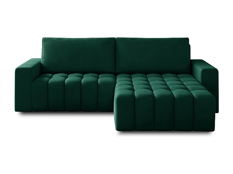Canapé convertible design velours matelassé vert impérial angle droit Bozen 250cm