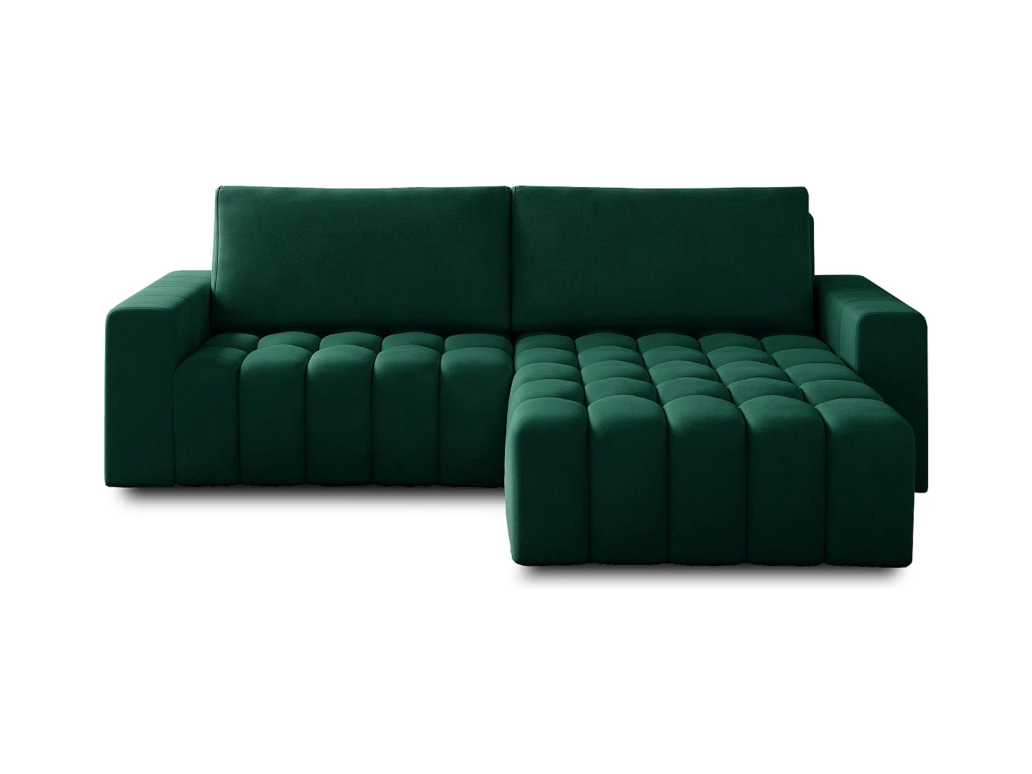 Canapé convertible design velours matelassé vert impérial angle droit Bozen 250cm
