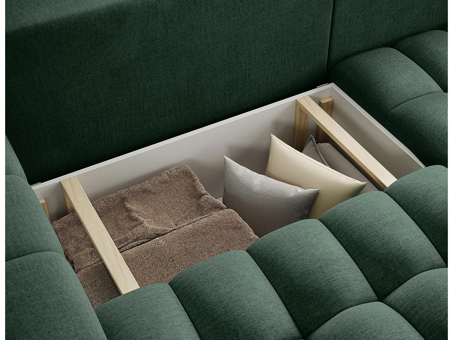 Canapé d’angle velours capitonné BOZEN – Convertible et rangement-Vert foncé-angle droit