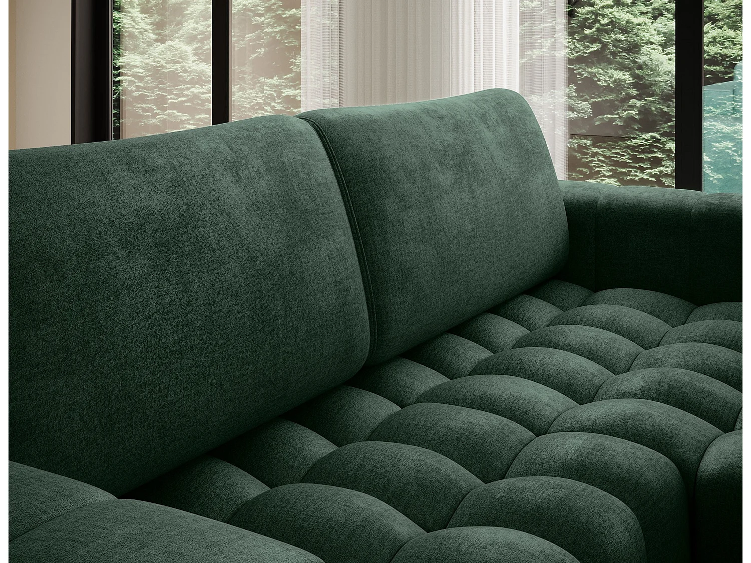 Canapé d’angle velours capitonné BOZEN – Convertible et rangement-Vert foncé-angle droit