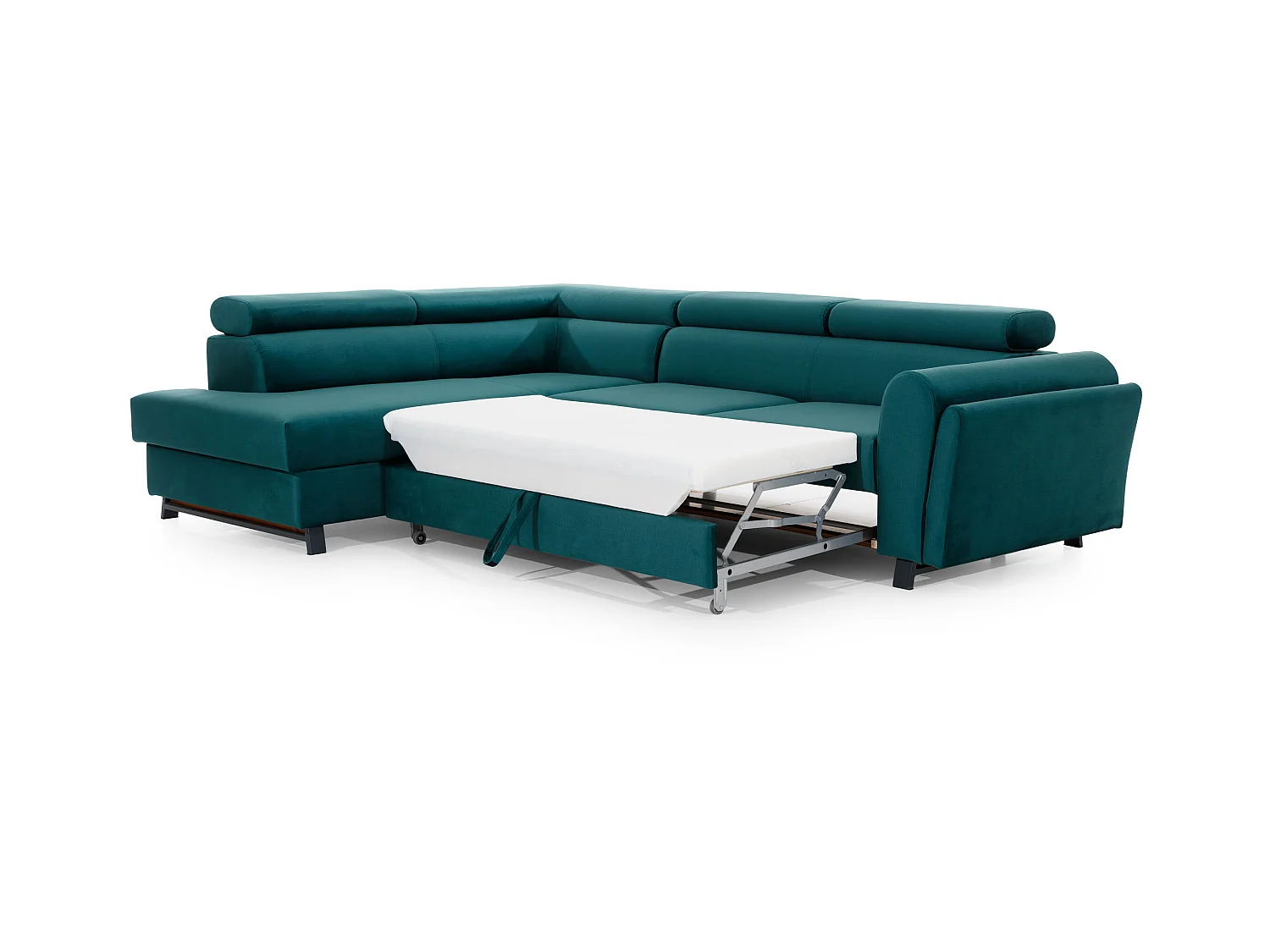 Canapé angle gauche convertible tissu gris clair avec têtières réglables Nikos 265cm 2