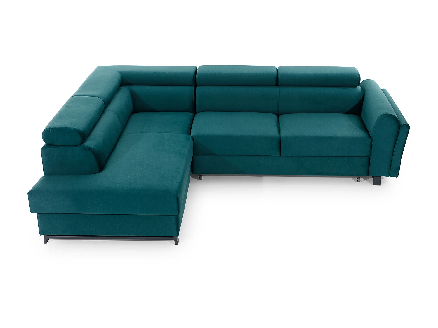 Canapé angle gauche convertible tissu gris clair avec têtières réglables Nikos 265cm 2