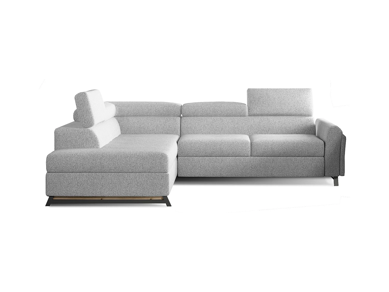 Canapé angle gauche convertible tissu gris clair avec têtières réglables Nikos 265cm 2