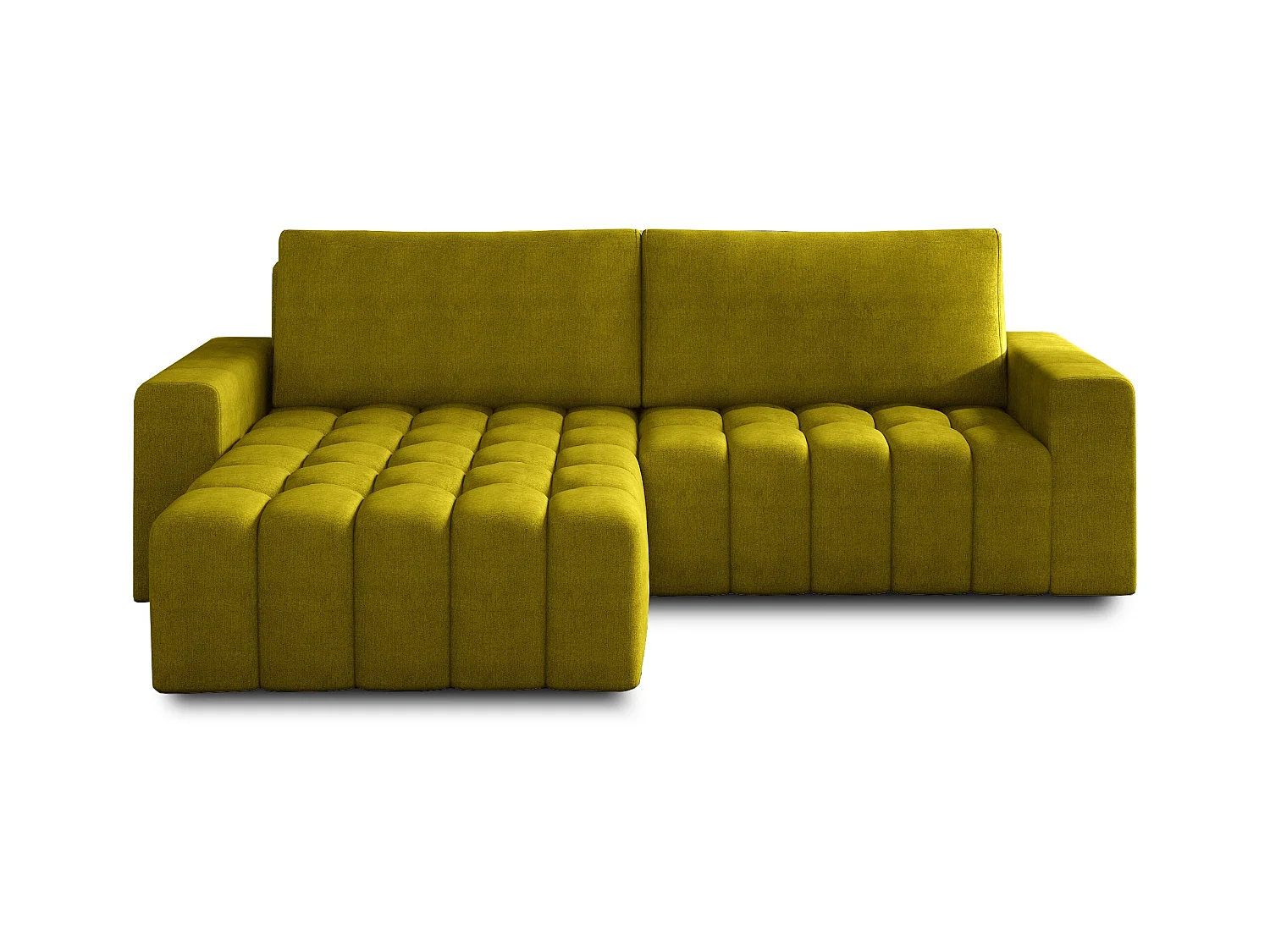 Canapé convertible design tissu matelassé jaune moutarde angle gauche Bozen 250cm