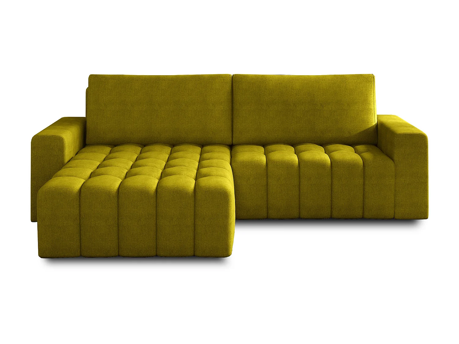 Canapé convertible design tissu matelassé jaune moutarde angle gauche Bozen 250cm