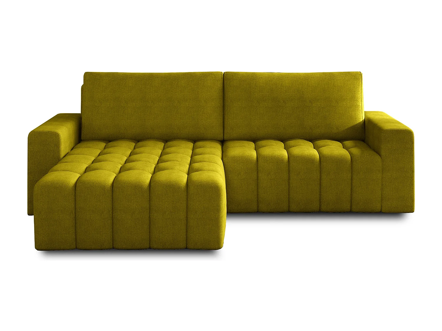 Canapé d’angle velours capitonné BOZEN – Convertible et rangement-Jaune moutarde-angle gauche