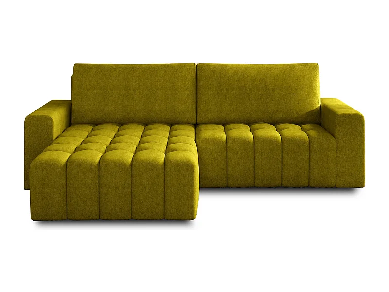 Canapé d’angle velours capitonné BOZEN – Convertible et rangement-Jaune moutarde-angle gauche