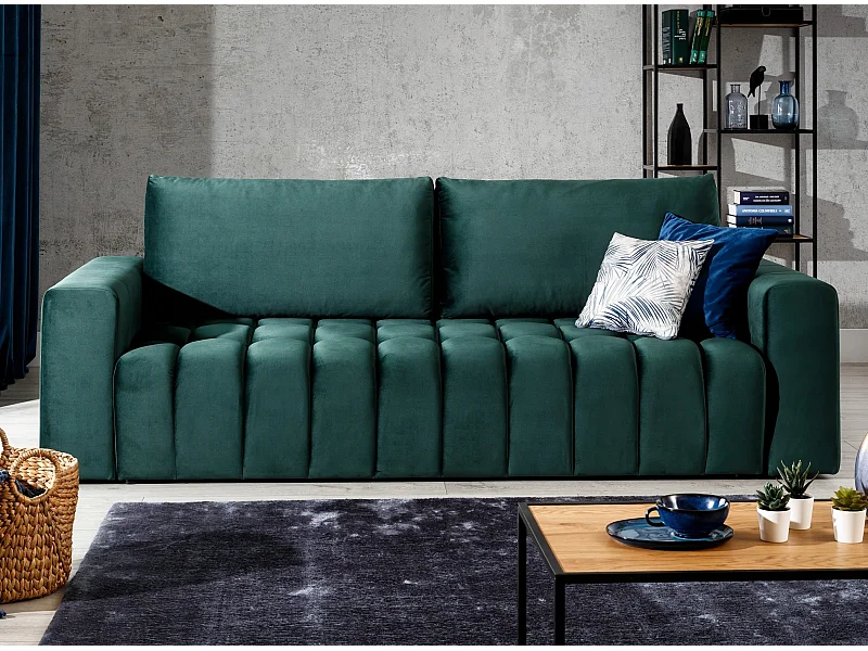 Groen fluwelen 3-zits slaapbank met opbergbox Larko 245 cm