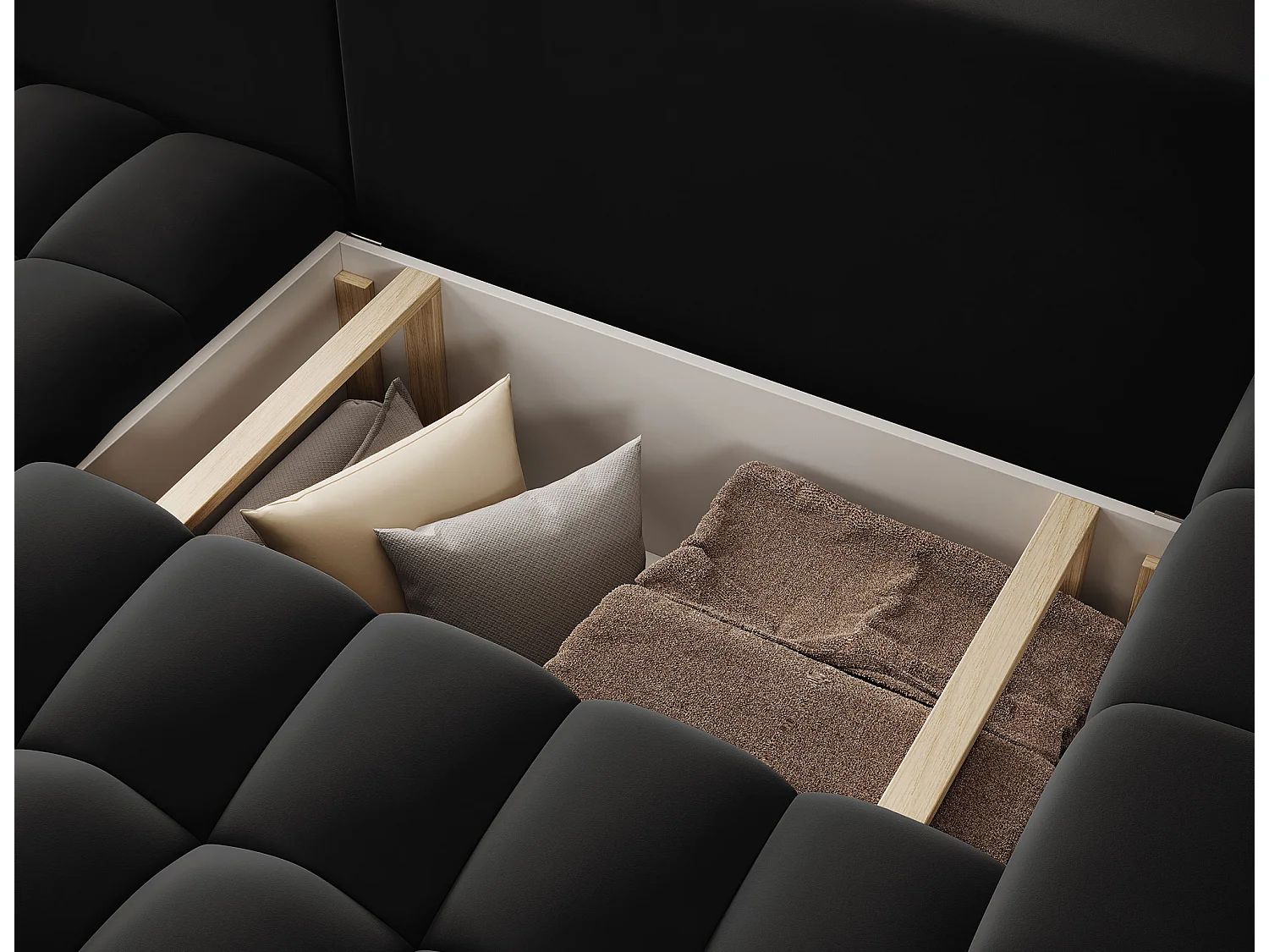 Canapé d’angle tissu capitonné BOZEN – Convertible et rangement-Noir-angle gauche