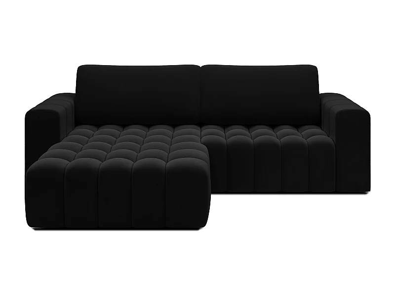 Canapé d’angle tissu capitonné BOZEN – Convertible et rangement-Noir-angle gauche