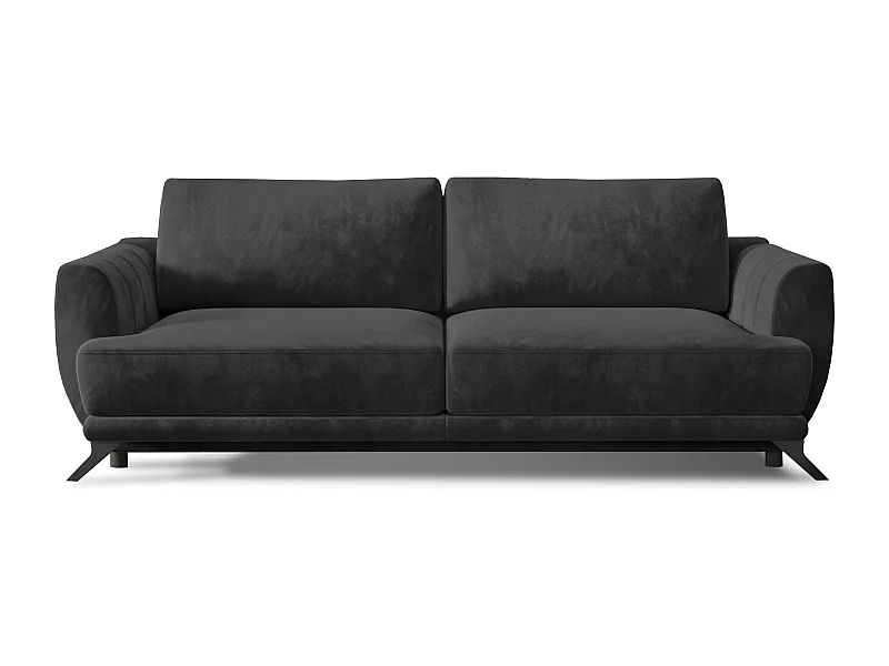 Canapé convertible 3-4 places velours gris foncé et pieds métal noir Zora 250cm
