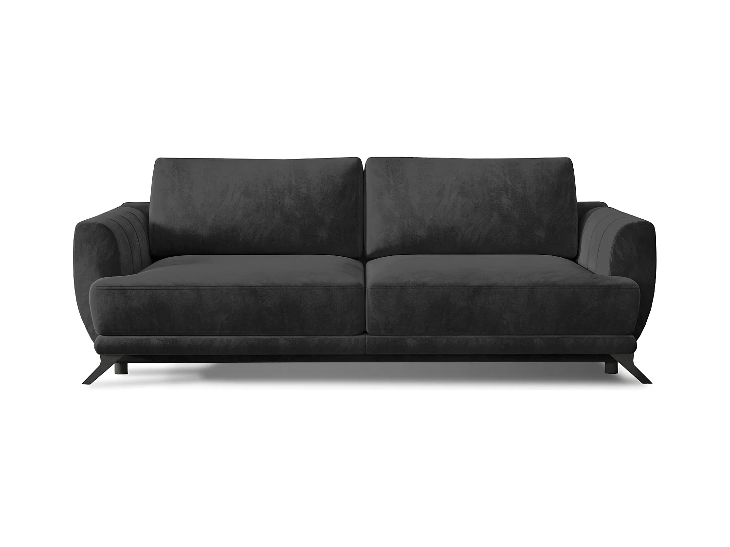 Canapé convertible 3-4 places velours gris foncé et pieds métal noir Zora 250cm