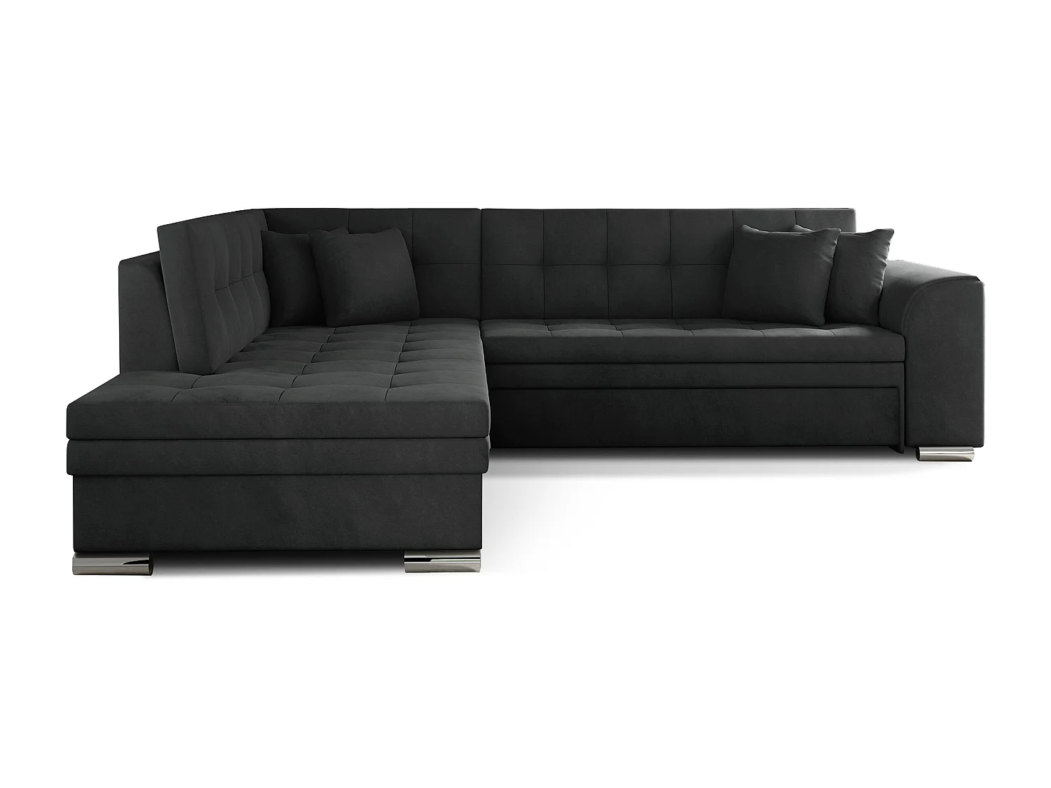 Canapé convertible angle gauche velours gris foncé et chromé Pika 260cm