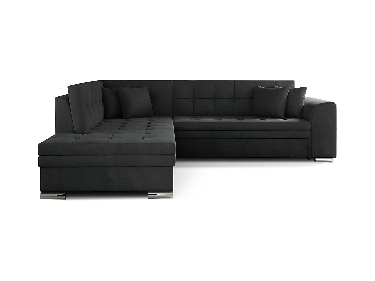 Canapé convertible angle gauche velours gris foncé et chromé Pika 260cm