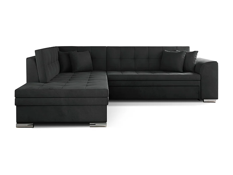 Canapé convertible angle gauche velours gris foncé et chromé Pika 260cm