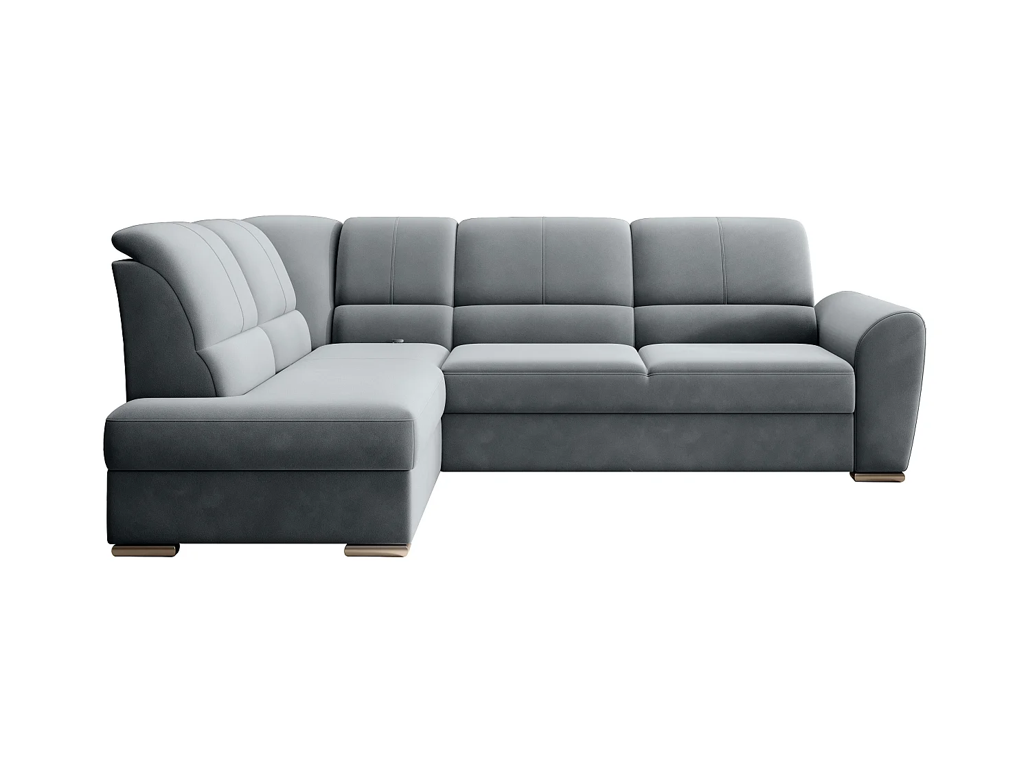 Canapé angle gauche convertible velours gris et pieds acier chromé Zabor 270cm
