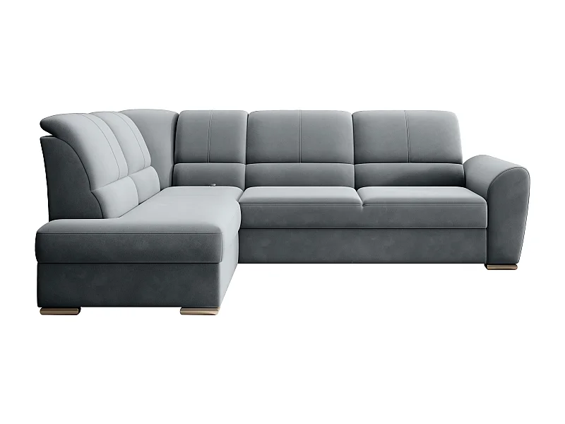 Canapé angle gauche convertible velours gris et pieds acier chromé Zabor 270cm