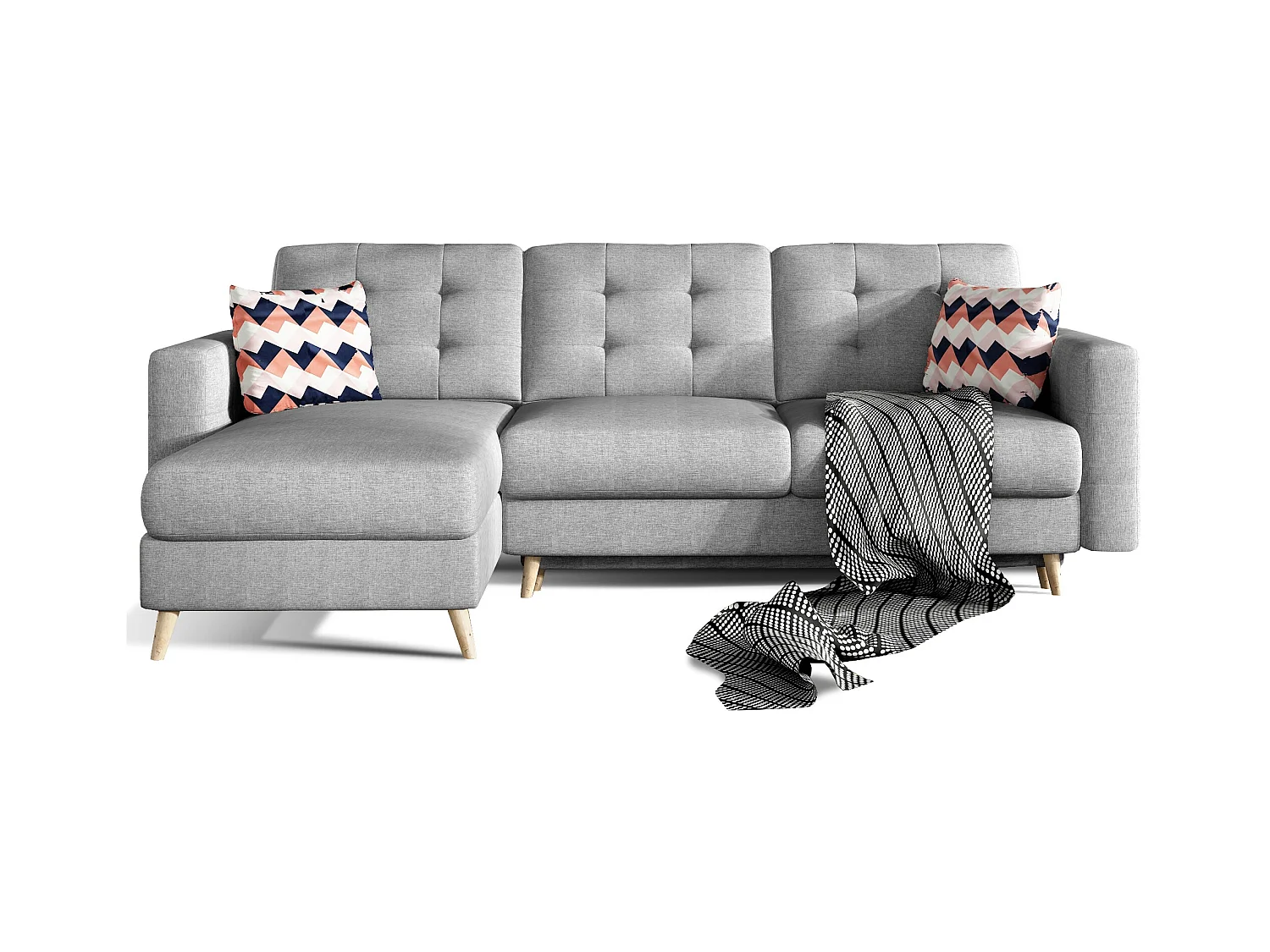 Canapé d'angle réversible et convertible tissu gris clair chiné Anska 250cm