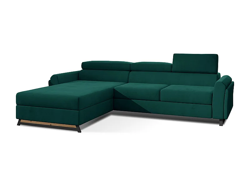 Canapé angle gauche convertible velours vert foncé avec appuis-tête réglables Mazerali 300cm