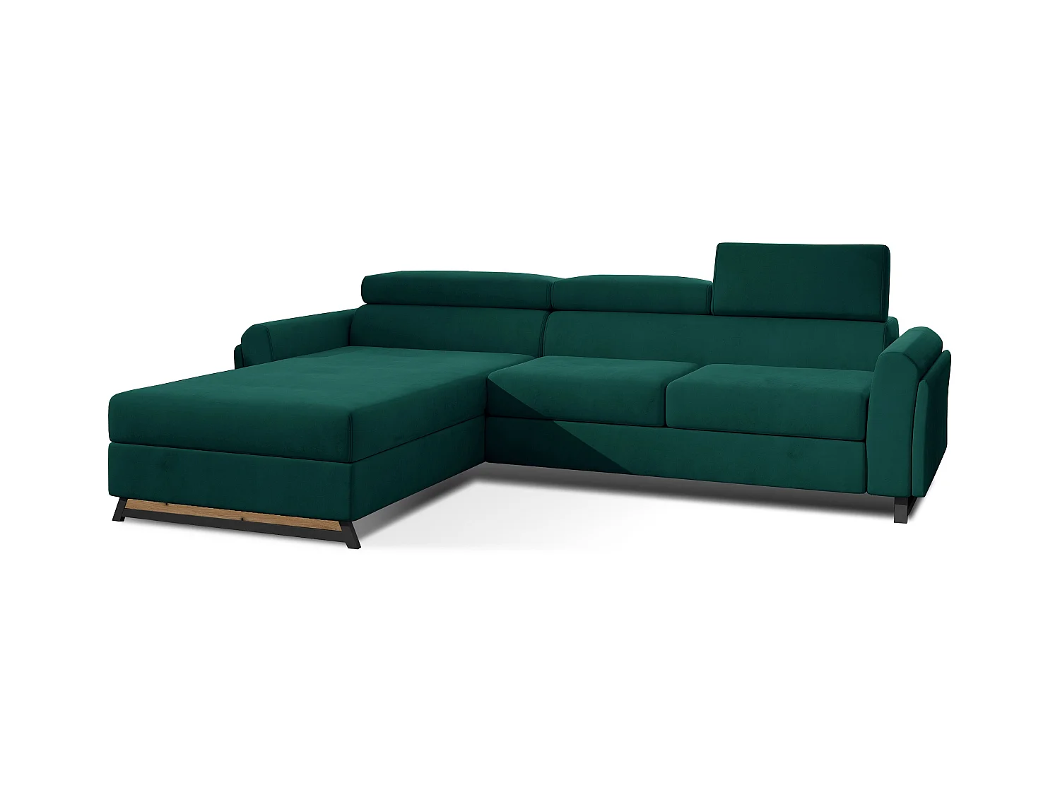 Canapé angle gauche convertible velours vert foncé avec appuis-tête réglables Mazerali 300cm