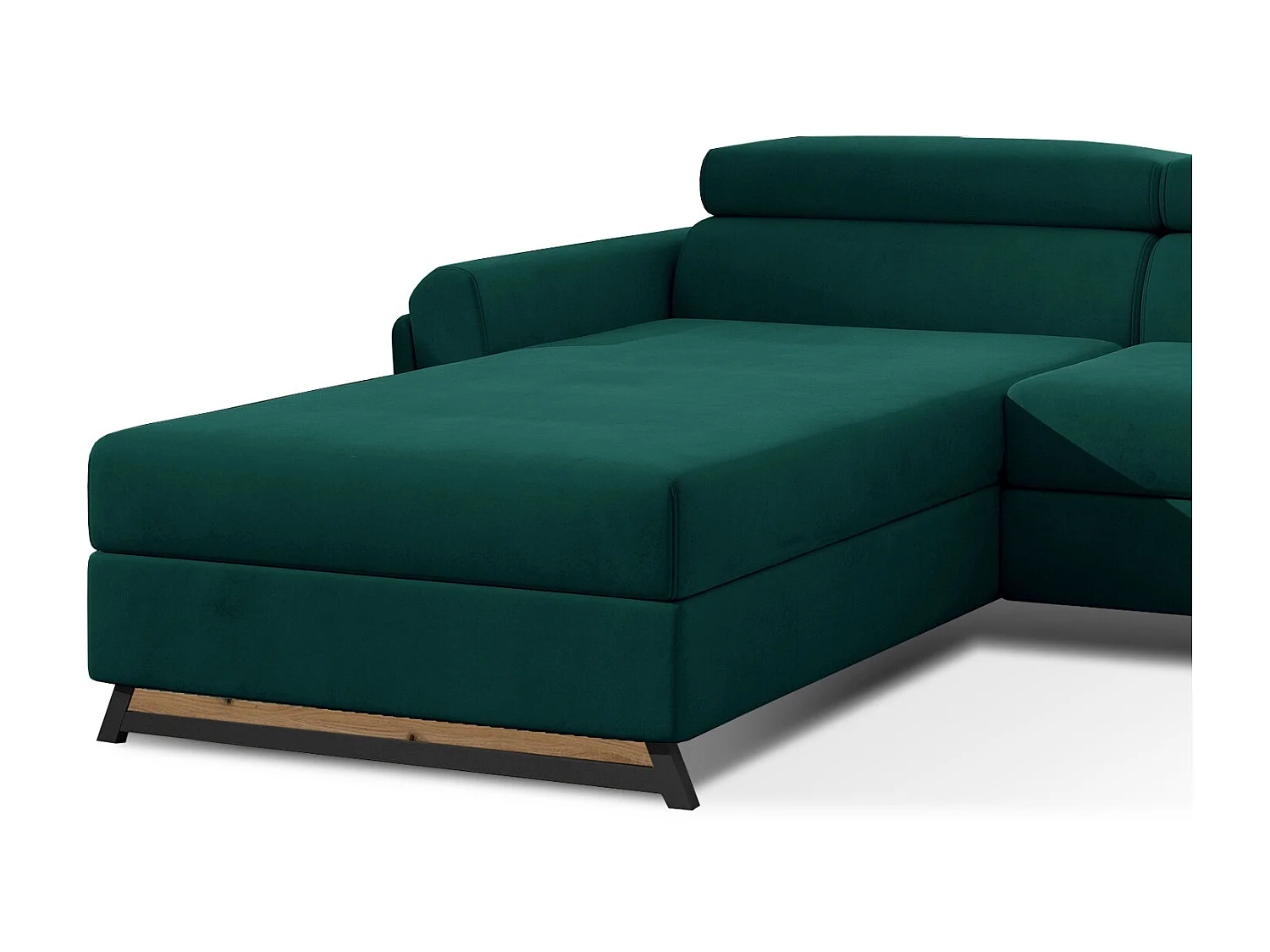 Canapé angle gauche convertible velours vert foncé avec appuis-tête réglables Mazerali 300cm