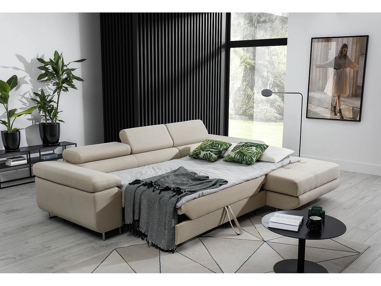 Canapé convertible d'angle droit simili cuir gris avec rangement Wile 280cm