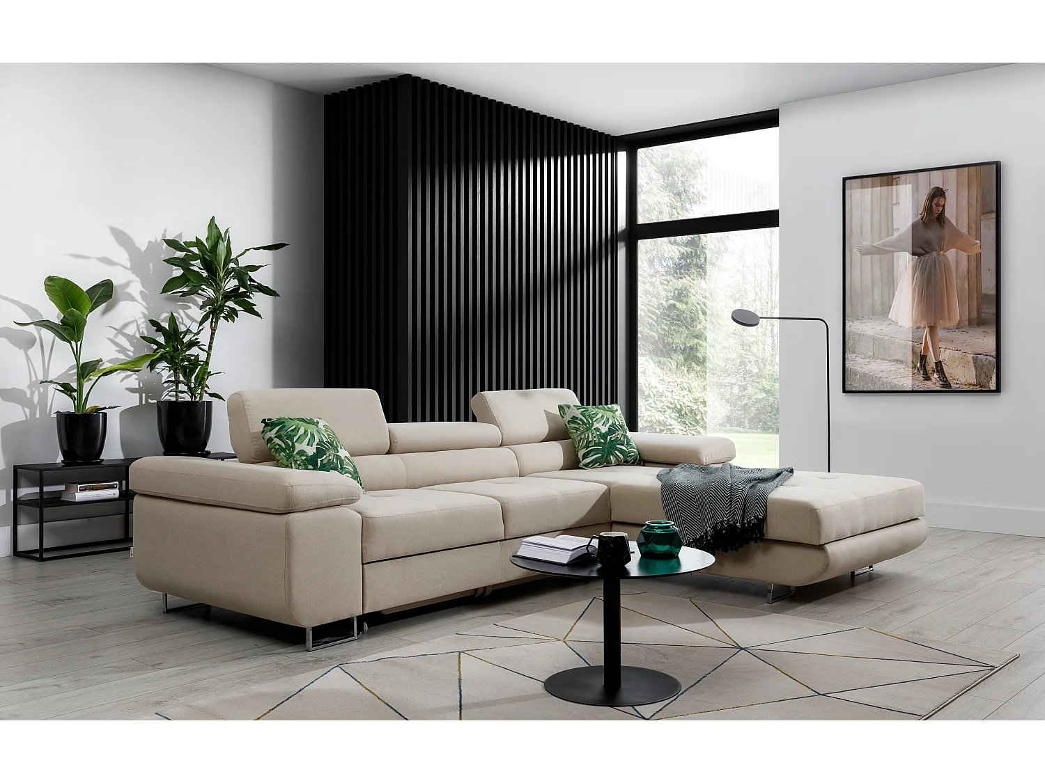 Canapé convertible d'angle droit simili cuir gris avec rangement Wile 280cm