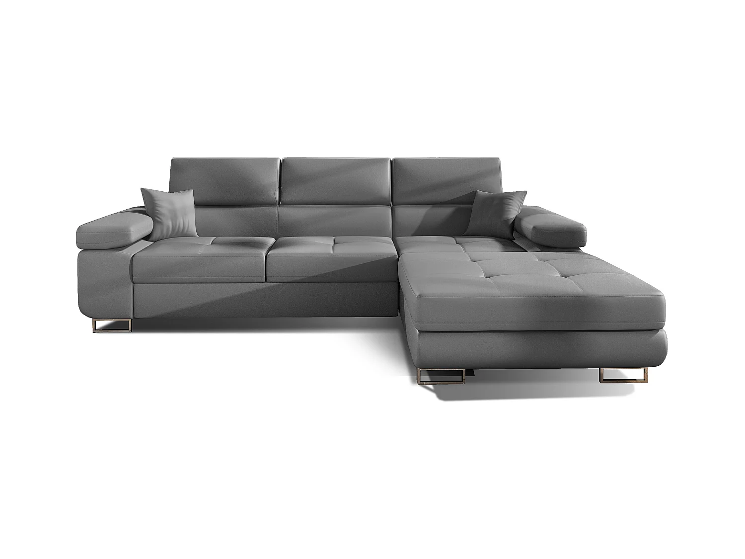 Canapé convertible d'angle droit simili cuir gris avec rangement Wile 280cm