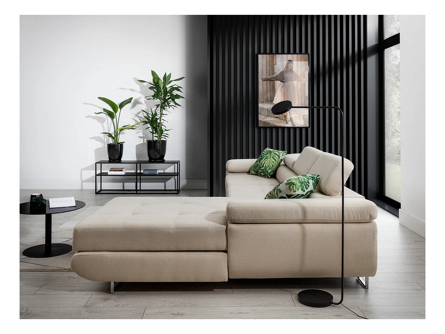 Grijze kunstleren hoekbank met opbergruimte Wile 280 cm