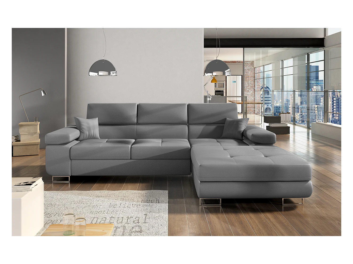 Grijze kunstleren hoekbank met opbergruimte Wile 280 cm