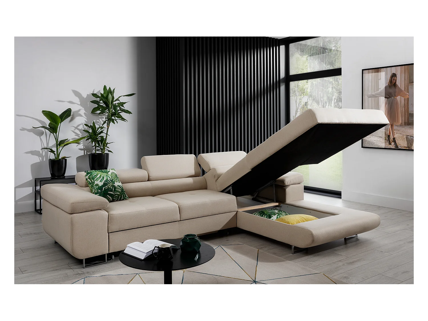 Grijze kunstleren hoekbank met opbergruimte Wile 280 cm