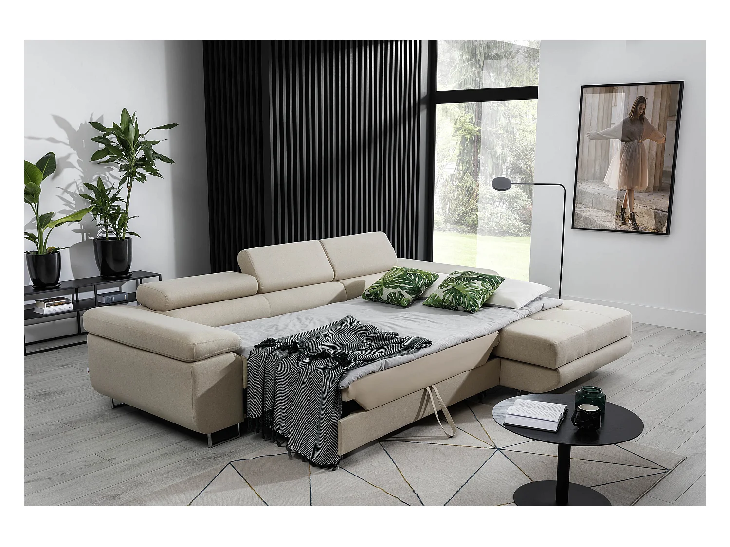 Grijze kunstleren hoekbank met opbergruimte Wile 280 cm