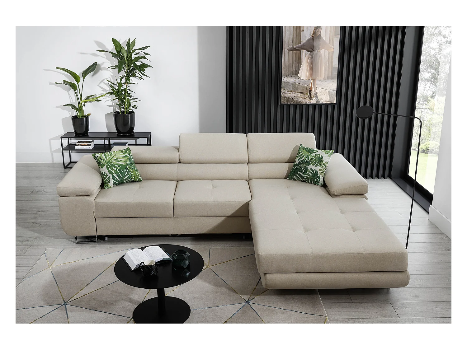 Grijze kunstleren hoekbank met opbergruimte Wile 280 cm