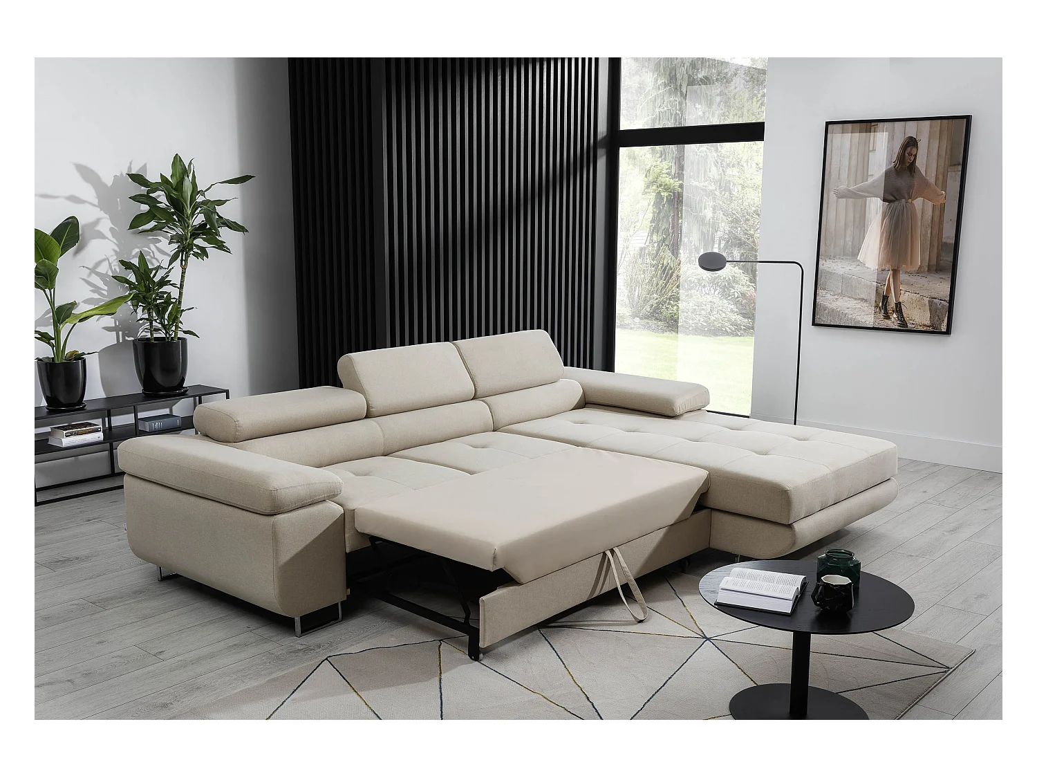 Grijze kunstleren hoekbank met opbergruimte Wile 280 cm