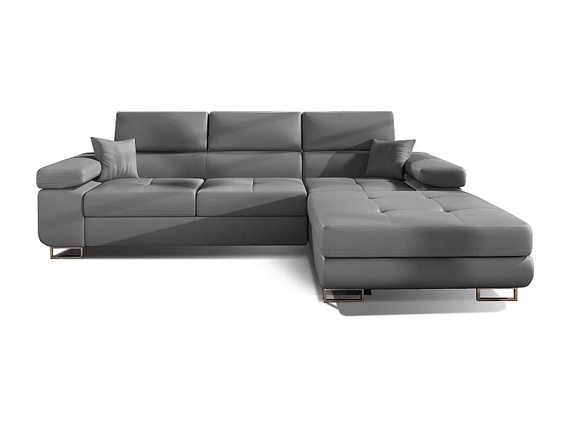 Canapé convertible d'angle droit simili cuir gris avec rangement Wile 280cm