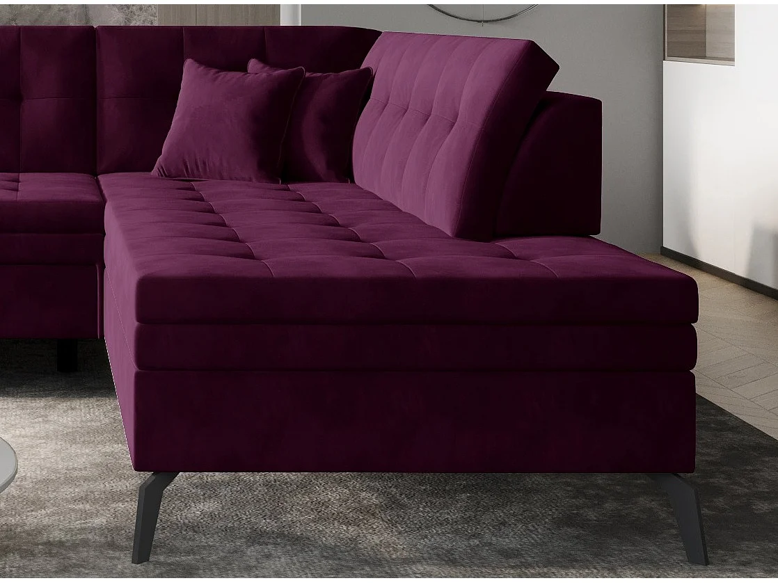 Canapé convertible capitonné angle droit velours grenat Larry 260cm