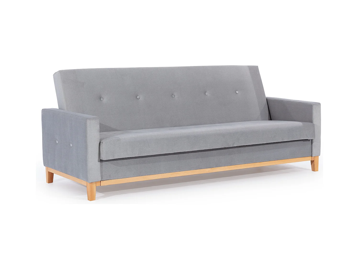 Canapé lit 3 places tissu bleu foncé et pieds en bois de hêtre Saline 216cm