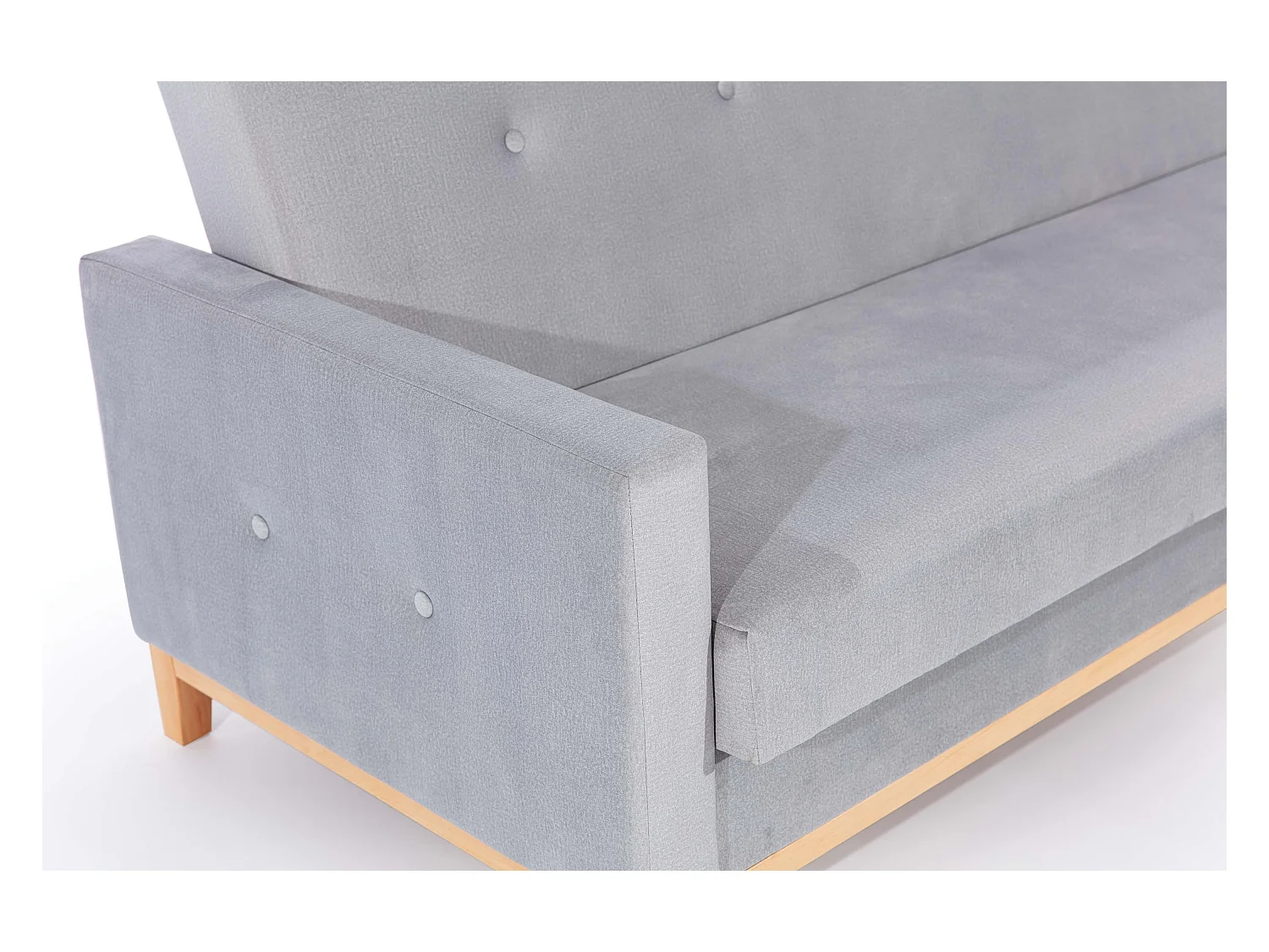 Canapé lit 3 places tissu bleu foncé et pieds en bois de hêtre Saline 216cm