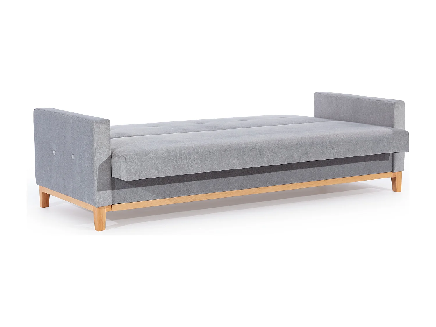 Canapé lit 3 places tissu bleu foncé et pieds en bois de hêtre Saline 216cm