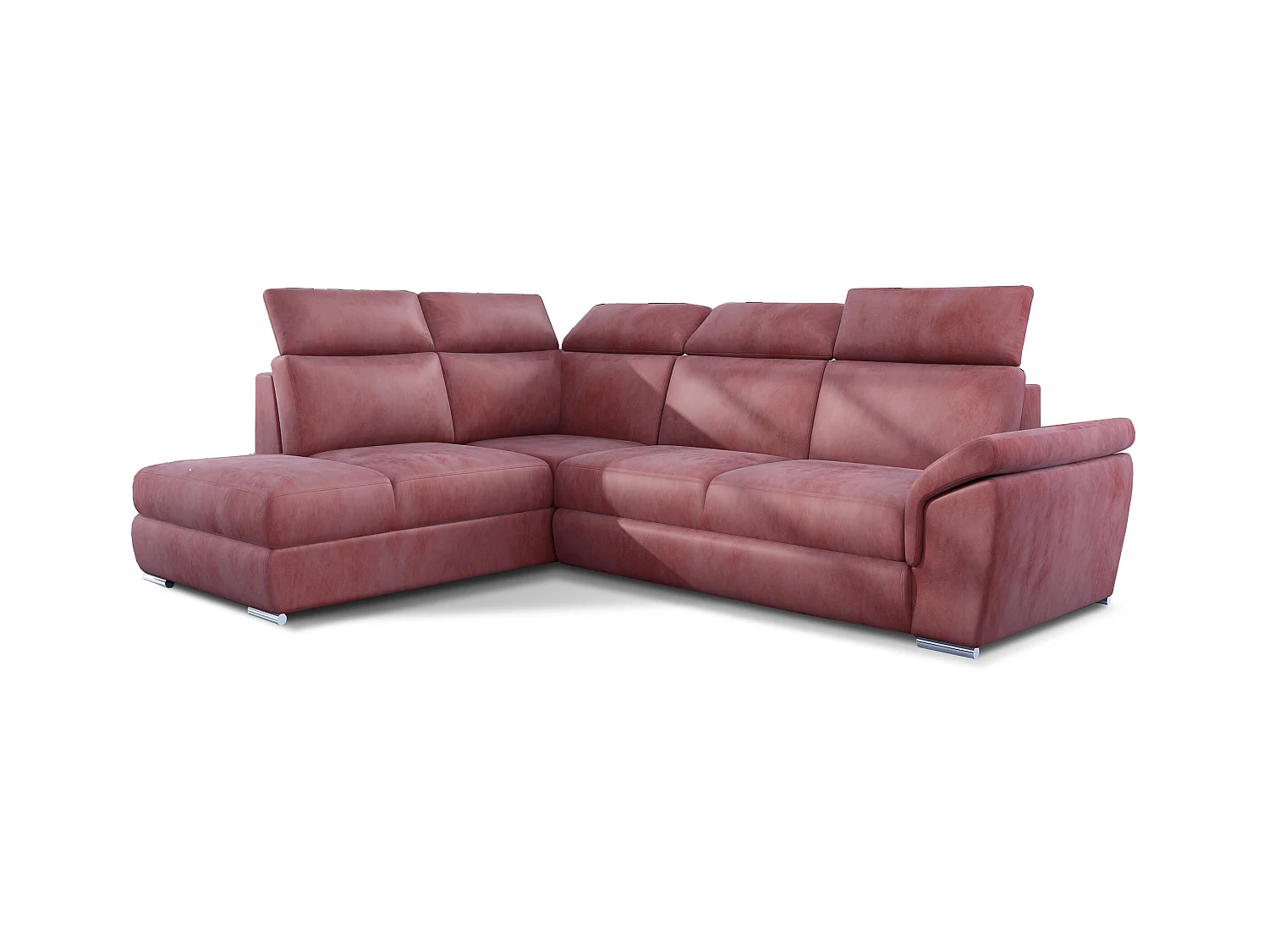 Canapé angle gauche convertible velours rose foncé avec appuis-tête réglables Kepita 260cm