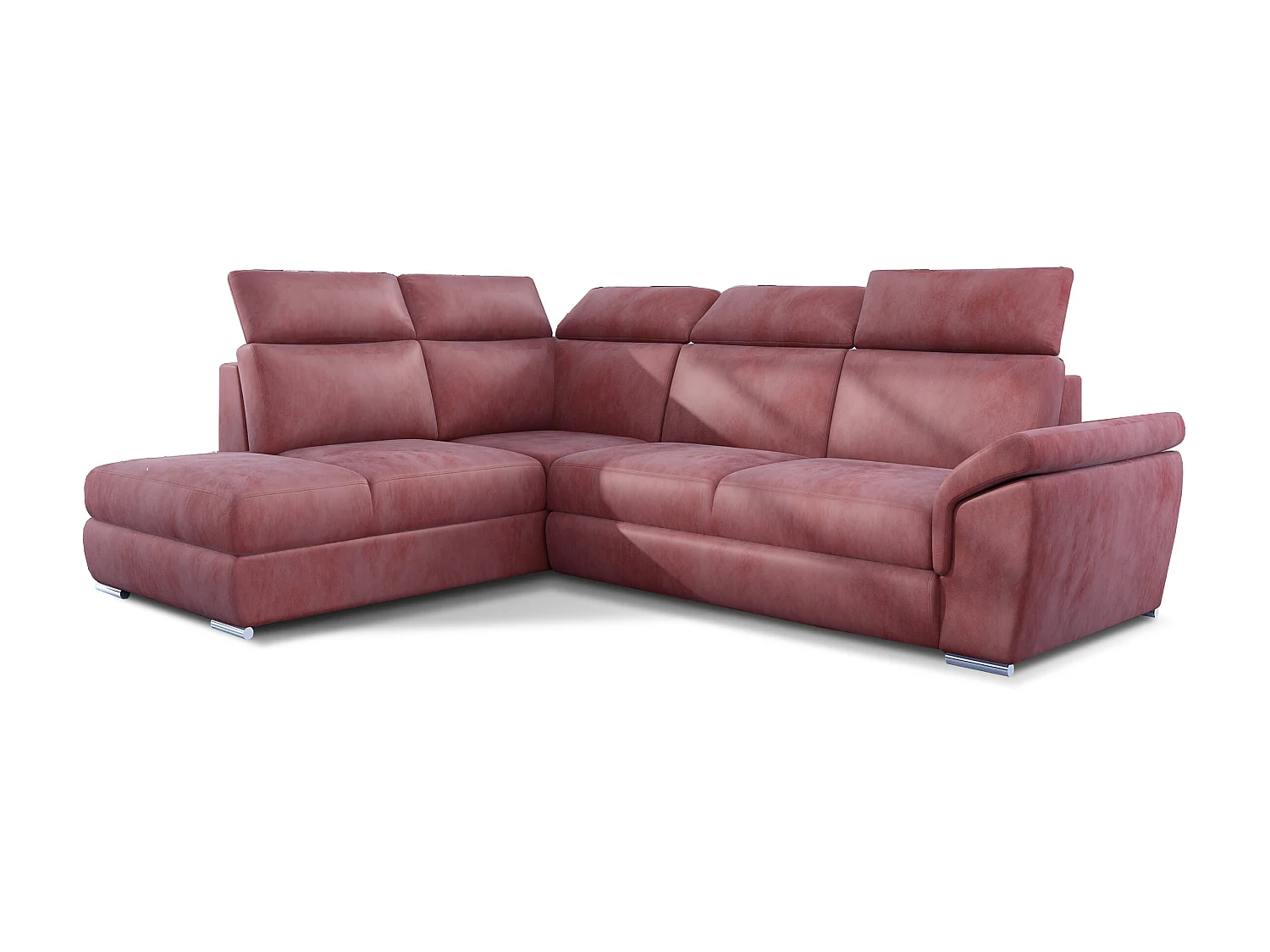 Canapé angle gauche convertible velours rose foncé avec appuis-tête réglables Kepita 260cm