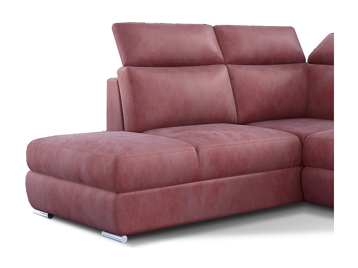 Canapé angle gauche convertible velours rose foncé avec appuis-tête réglables Kepita 260cm