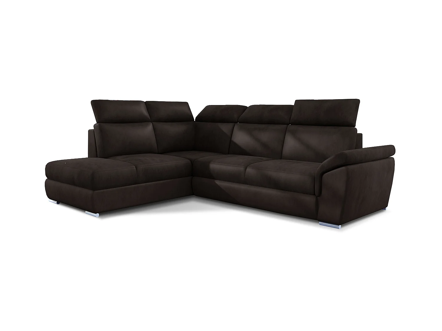 Canapé angle gauche convertible velours marron avec appuis-tête réglables Kepita 260cm
