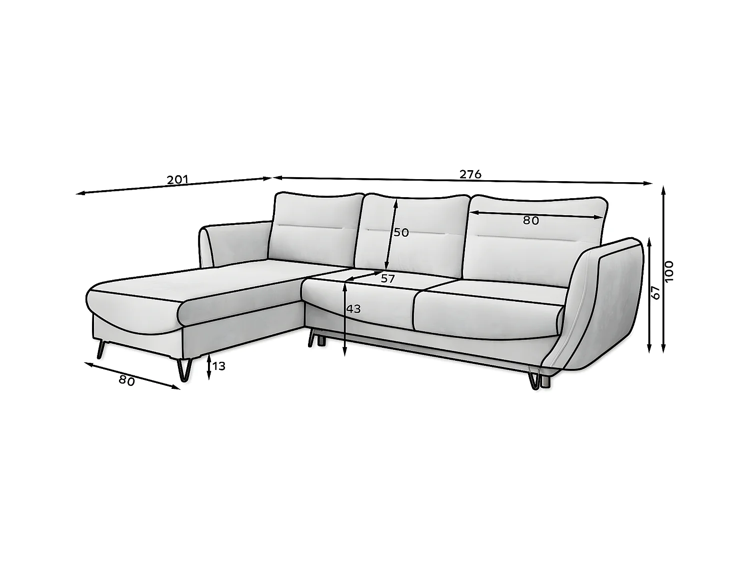 Canapé d'angle droit convertible tissu vert foncé Zurik 276cm