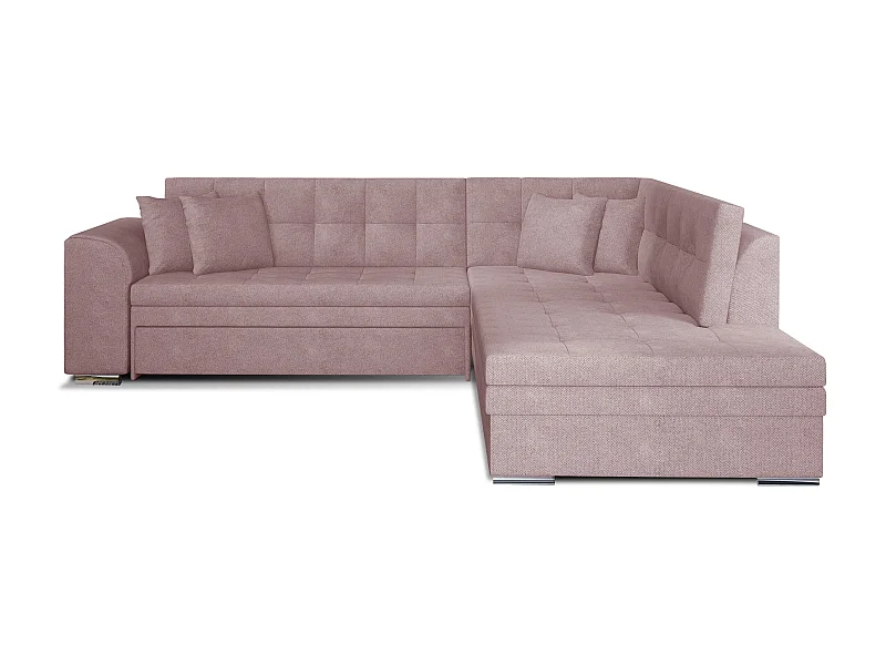Canapé convertible angle droit tissu doux rose clair et chromé Pika 260cm