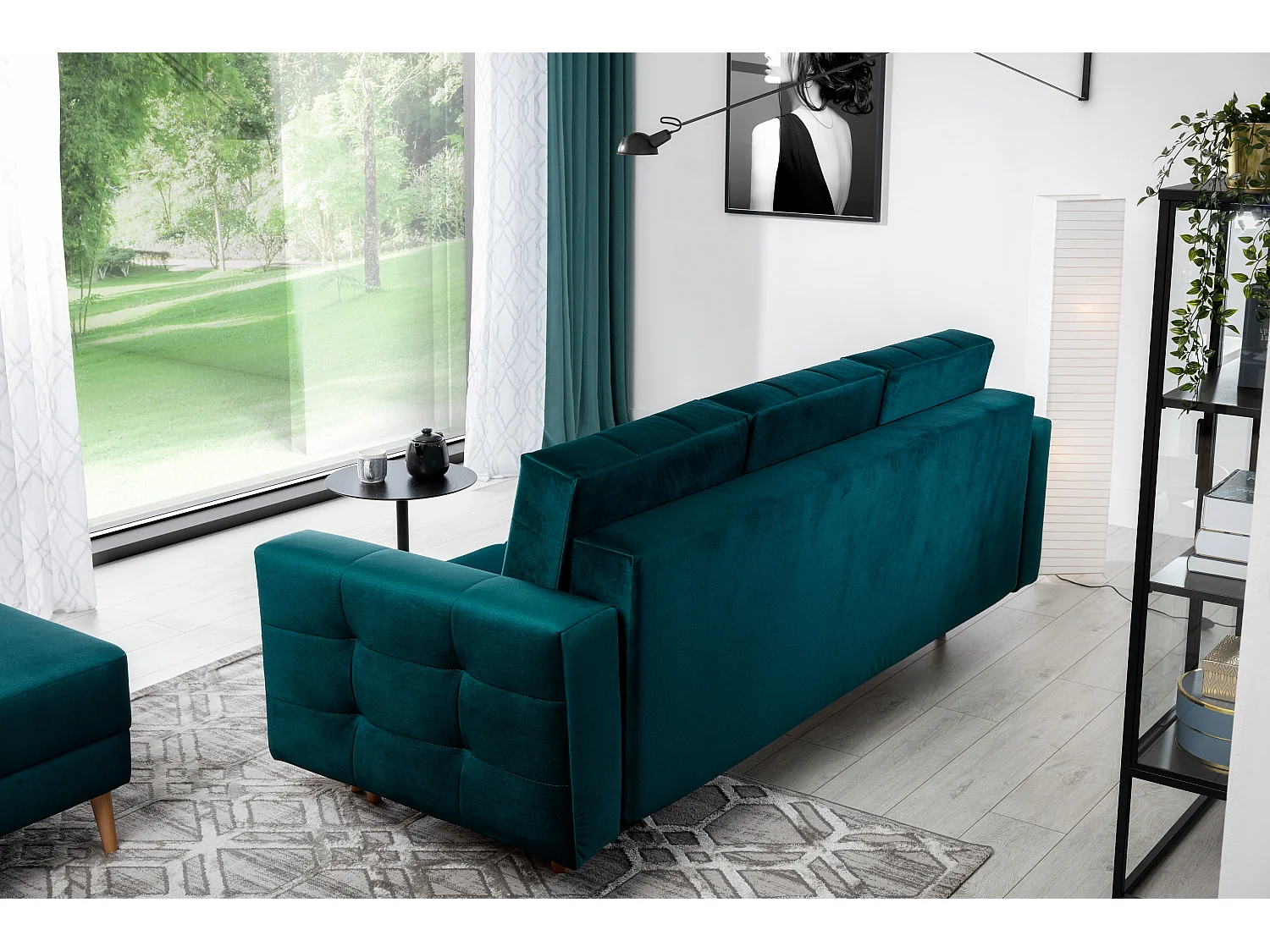 Canapé 3 places convertible matelassé velours bordeaux Anska 235cm