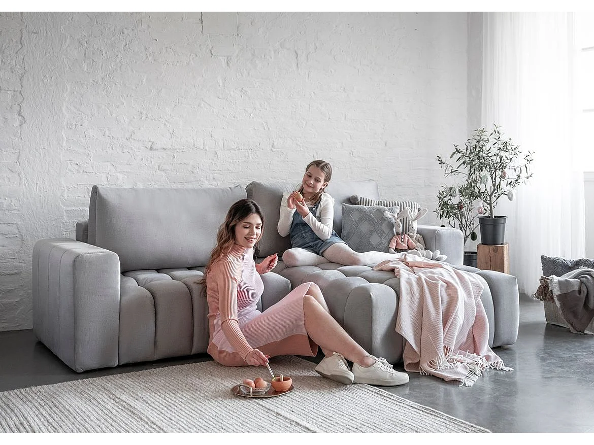 Canapé convertible design tissu matelassé marron angle gauche Bozen 250cm