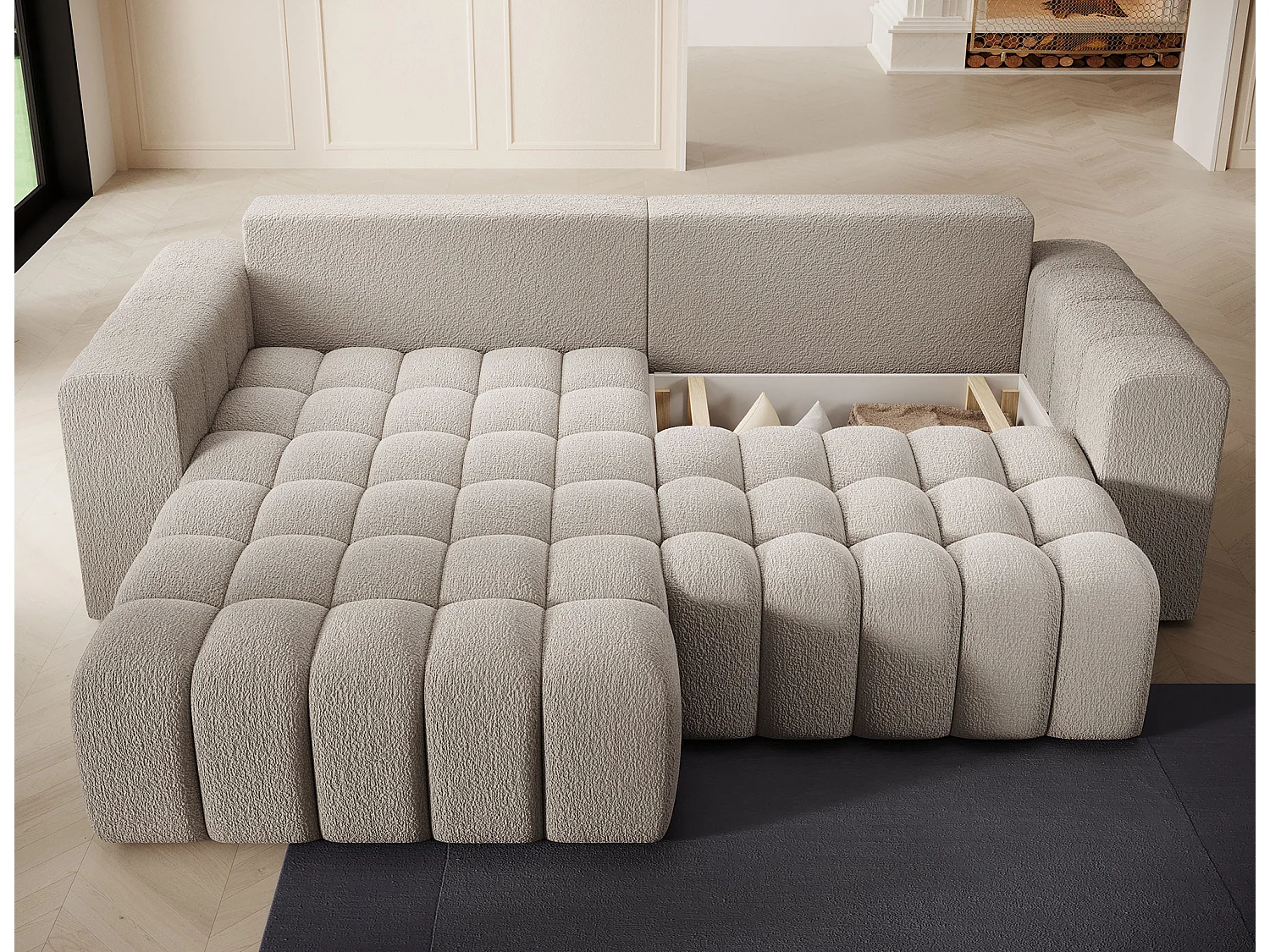 Bozen gewatteerde stoffen hoekbank – Converteerbaar en opbergruimte-Kleur Donker bruin-linkerhoek