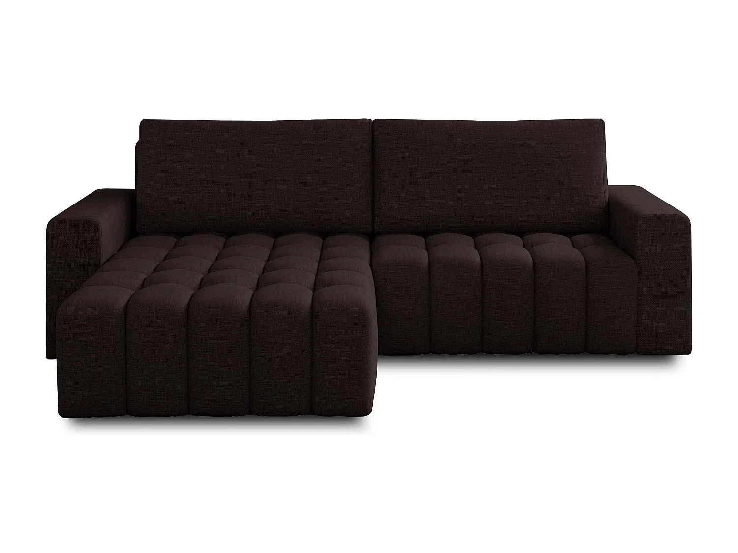 Canapé d’angle tissu capitonné BOZEN – Convertible et rangement-Marron foncé-angle gauche