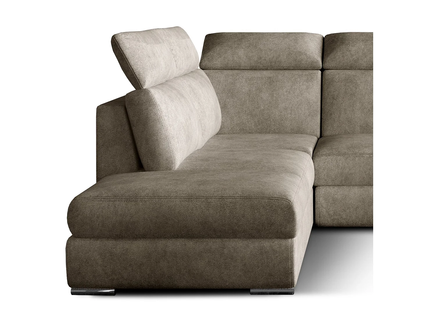 Canapé angle gauche convertible tissu beige avec appuis-tête réglables Kepita 260cm